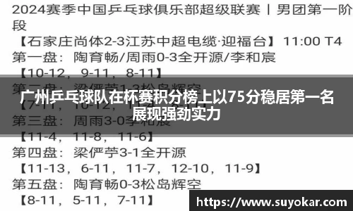 广州乒乓球队在杯赛积分榜上以75分稳居第一名展现强劲实力